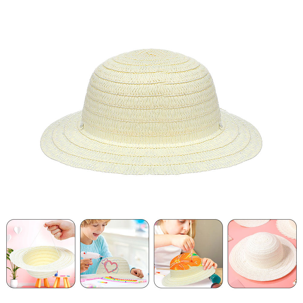 8Pcs DIY Kids Straw Hats White - Painting Supplies recension och pris