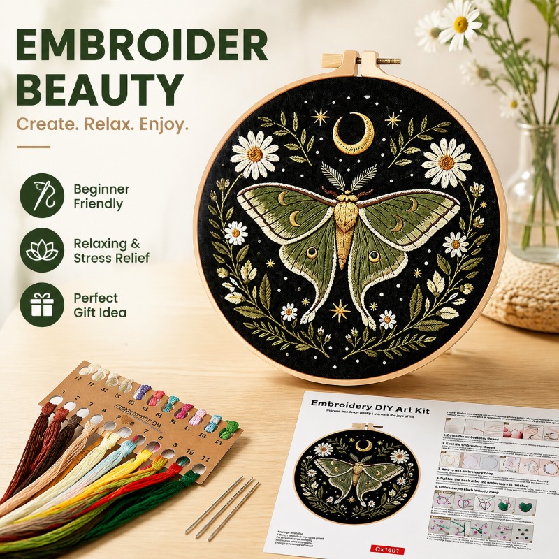 Butterfly Flower Embroidery DI - Cross Stitch Stamped Kits Beginners recension och pris
