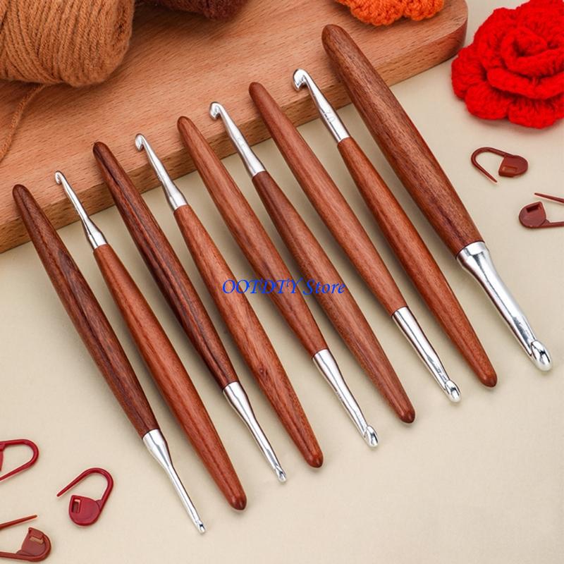 367A 8Pcs Wooden Handle Croche - Wooden Crochet Hooks Ergonomic Handle recension och pris