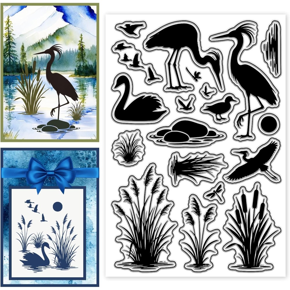 Wetlands Birds Pattern Clear S - Clear Silicone Stamps For Card Making recension och pris
