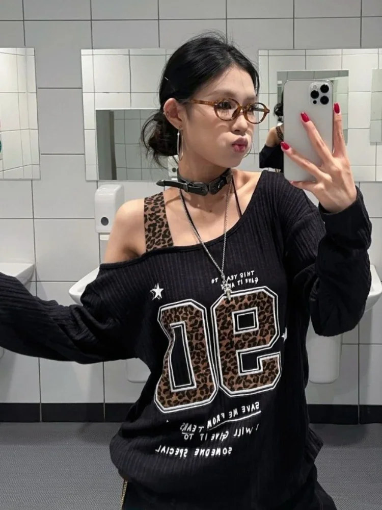 Y2K Patchwork Leopard Print T- - Embroidery recension och pris