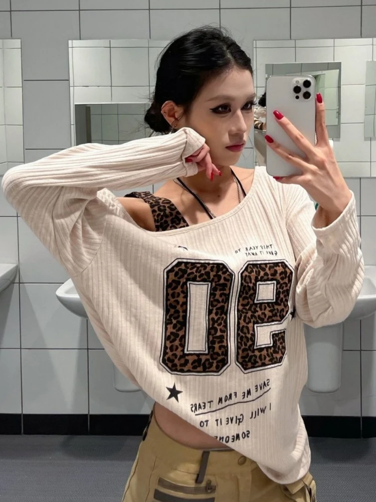 Y2K Patchwork Leopard Print T- - Embroidery recension och pris