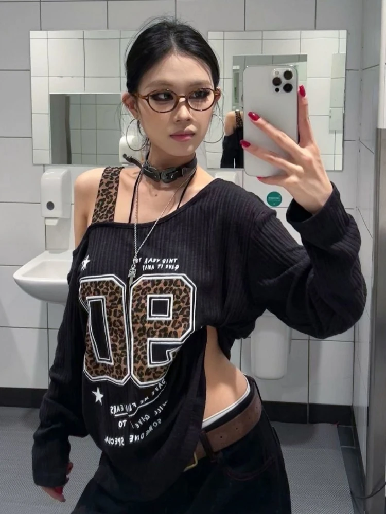 Y2K Patchwork Leopard Print T- - Embroidery recension och pris